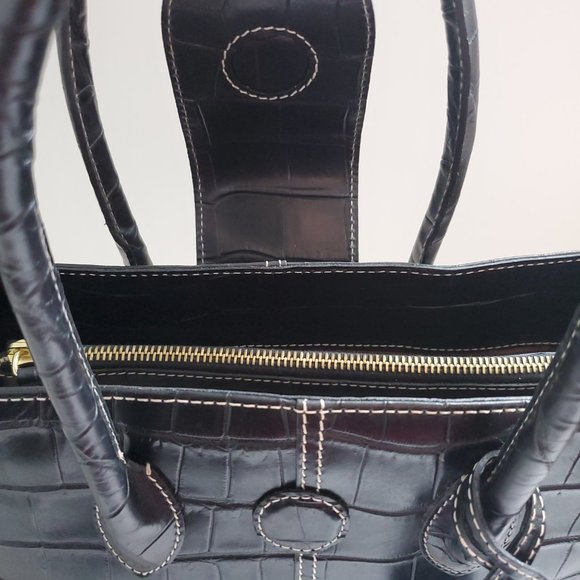 RARE FIND * VINTAGE DOONEY & BOURKE Black Croc Leather Handbag Timeless LIKE NEW - Picture 10 of 14